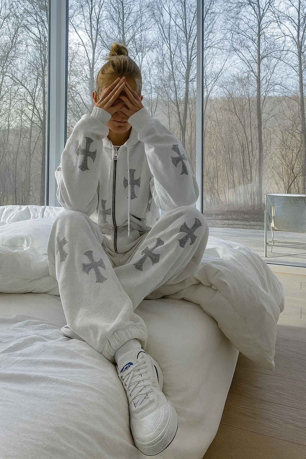 ICED ERA Rhinestone Cross Print Pants