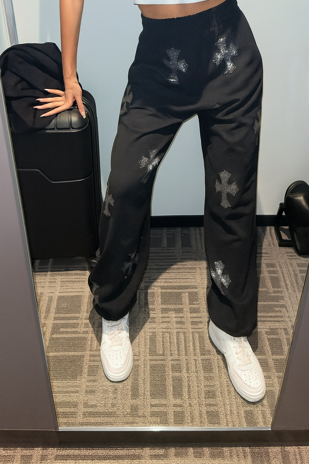 ICED ERA Rhinestone Cross Print Pants